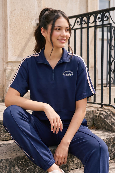 Buy Zivame Knit Poly Athleisure Sweatshirt - Navy Peony